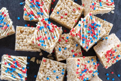 Rice Crispy Treats with sprinkles on top.