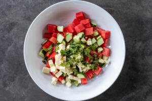 Watermelon, feta, mint and cucumber.
