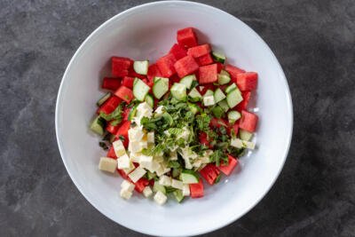 Watermelon, feta, mint and cucumber.