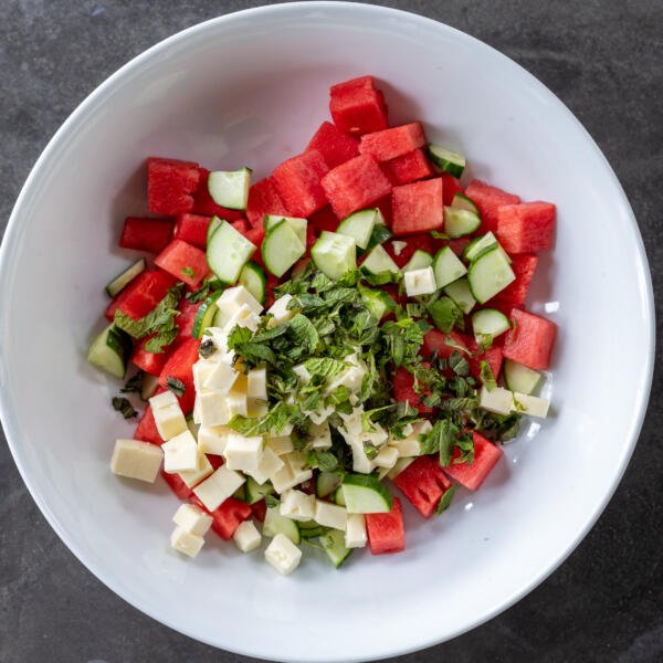 Watermelon, feta, mint and cucumber.