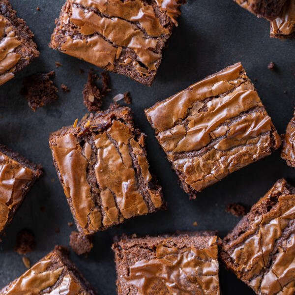 Nutella Brownies sliced into cubes.