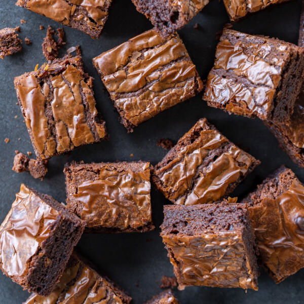 Nutella Brownies cut into pieces.