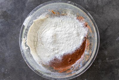 Flour added to nutella and egg.
