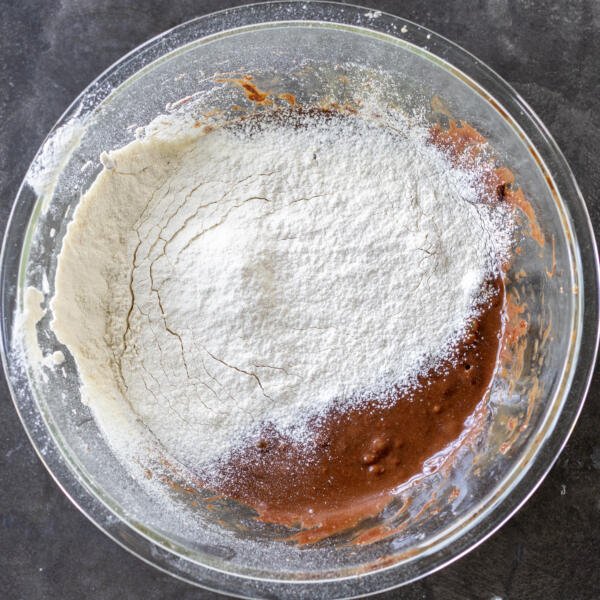 Flour added to nutella and egg.