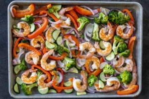 Baked Sheet Pan Shrimp and Veggies.