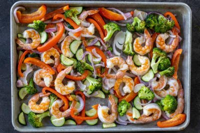 Baked Sheet Pan Shrimp and Veggies.
