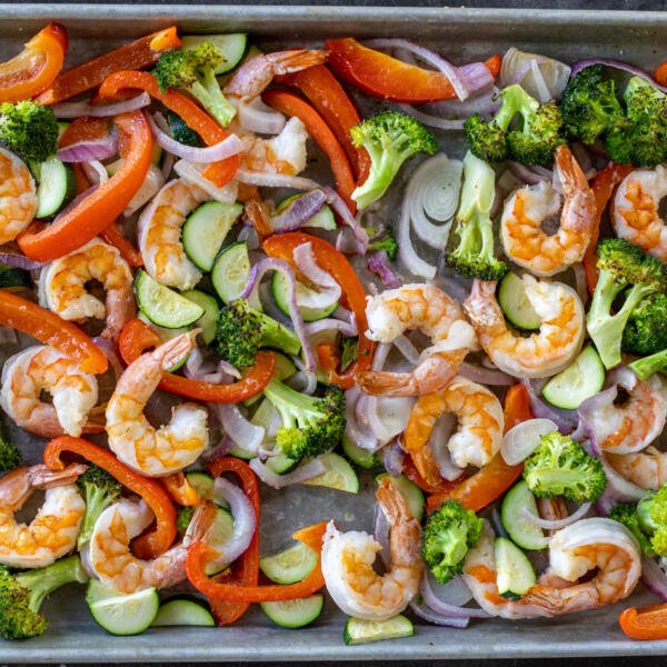 Baked Sheet Pan Shrimp and Veggies.