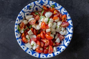 Bruschetta topping of tomato and mozarella.