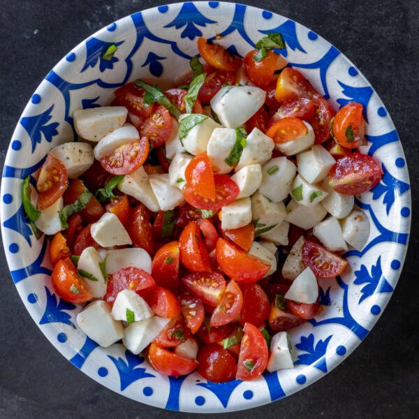 Bruschetta topping of tomato and mozarella.