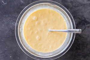 Eggs with whipping cream with eggs.