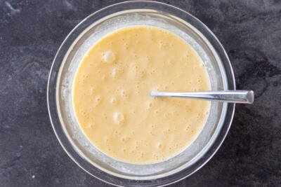 Eggs with whipping cream with eggs.