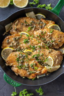 Chicken Piccata in a serving tray.