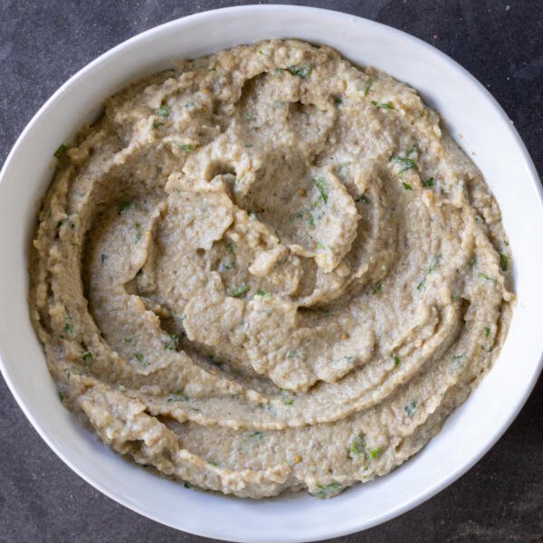 Eggplant salad in a plate.