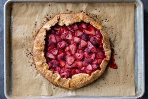 Baked Strawberry Galette on a baking sheet.