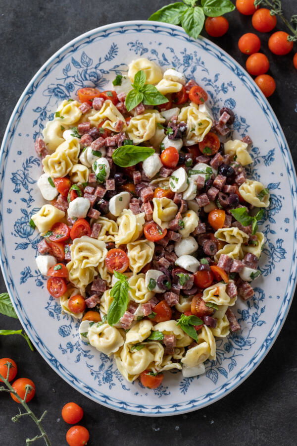 Tortellini Pasta Salad on a serving plate.
