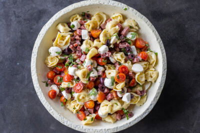 Tortellini Pasta Salad in a serving bowl.