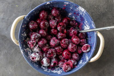 Cherries with sugar and corn starch.
