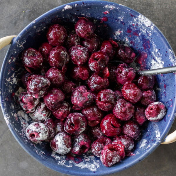 Cherries with sugar and corn starch.
