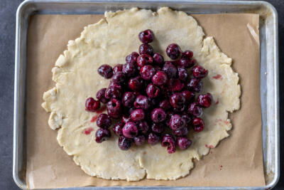 Pie crust with cherry filling.