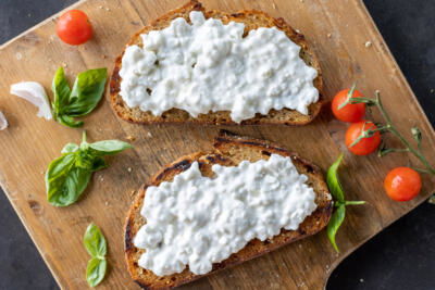 Cottage Cheese on a bread.
