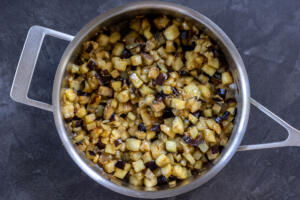 Eggplant in a pan.