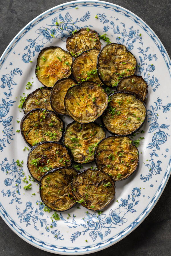 Roasted eggplant on a plate.