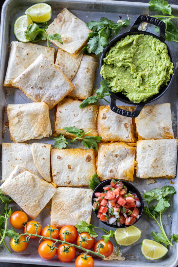 Sheet Pan Quesadillas on a serving tray.