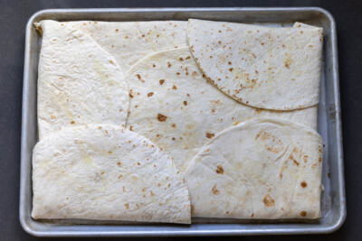 Sheet Pan Quesadilla before baking on a pan.