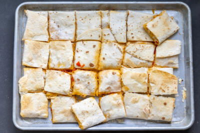 Cut up Sheet Pan Quesadilla.