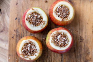Apples filled on a tray.