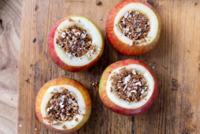 Apples filled on a tray.