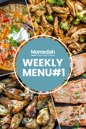 Several recipe images with weekly menu writing.
