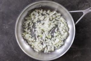 Onion frying in a pan.