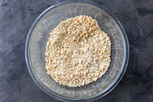 Oatmeal and puffs in a bowl.