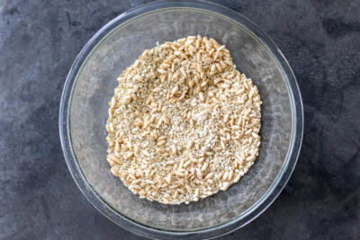Oatmeal and puffs in a bowl.