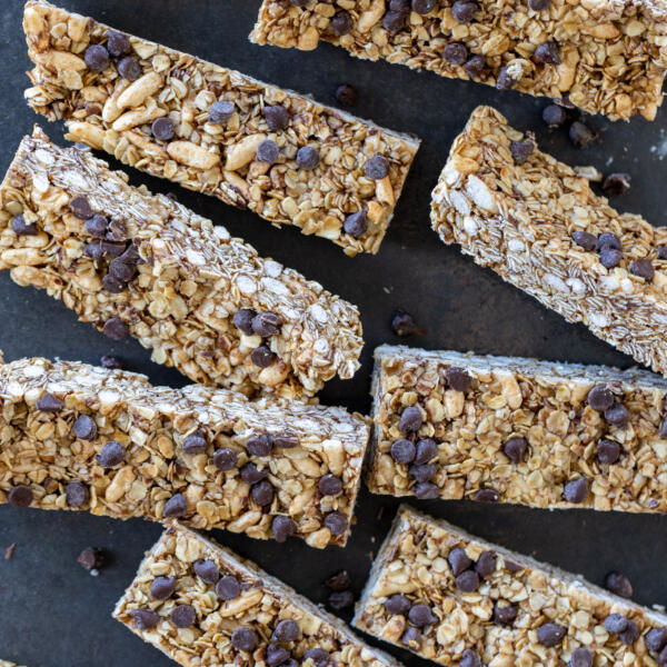 Chewy Granola Bars cut into pieces.