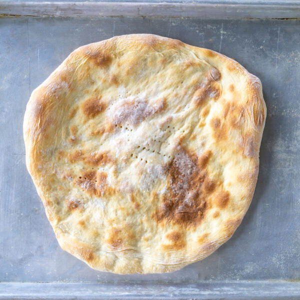 Baked pizza crust.