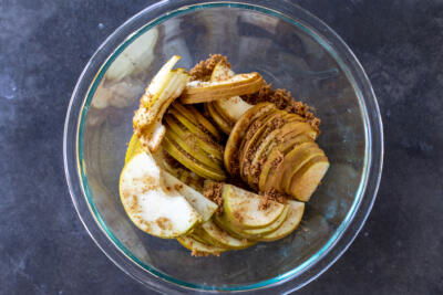 Pears with brown sugar and cinnamon.