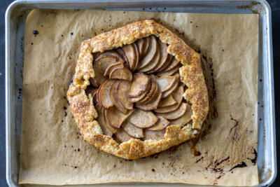 Baked Pear Galette on a baking sheet.