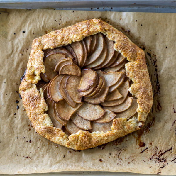 Baked Pear Galette on a baking sheet.
