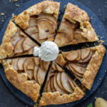 Sliced Pear Galette with ice cream.