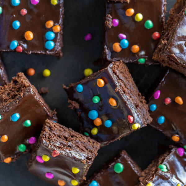 Pieces Cosmic Brownies with sprinkles out.
