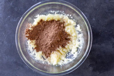 Butter with sugar and cacao powder.