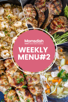 Image of several food meals and weekly menu writing in the center.