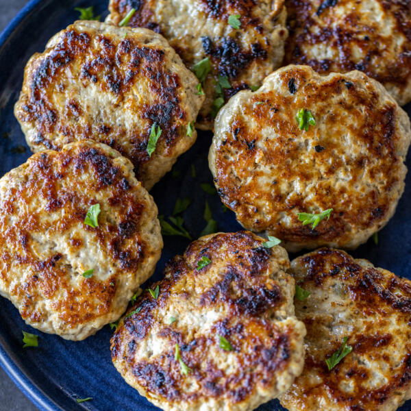 A plate with Homemade Sausage Patties.
