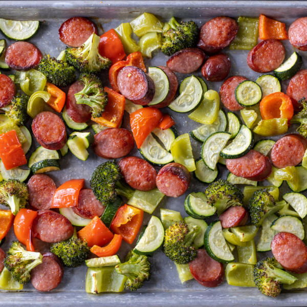 Sheetpan with Sheet Pan Sausage and Veggies.