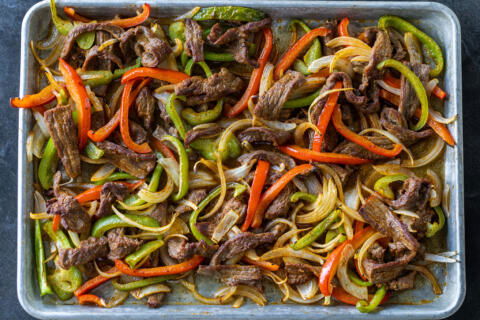 Fajita with steak and veggies.