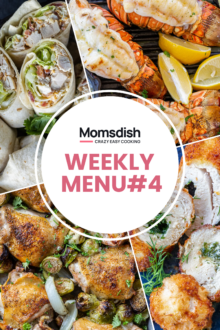 Image of several food meals and weekly menu writing in the center.
