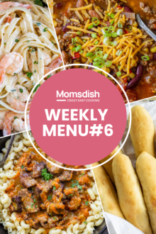 Images of four different dishes with writing in the center.