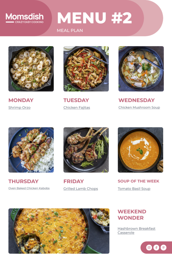 Images of Menu items for the week. 